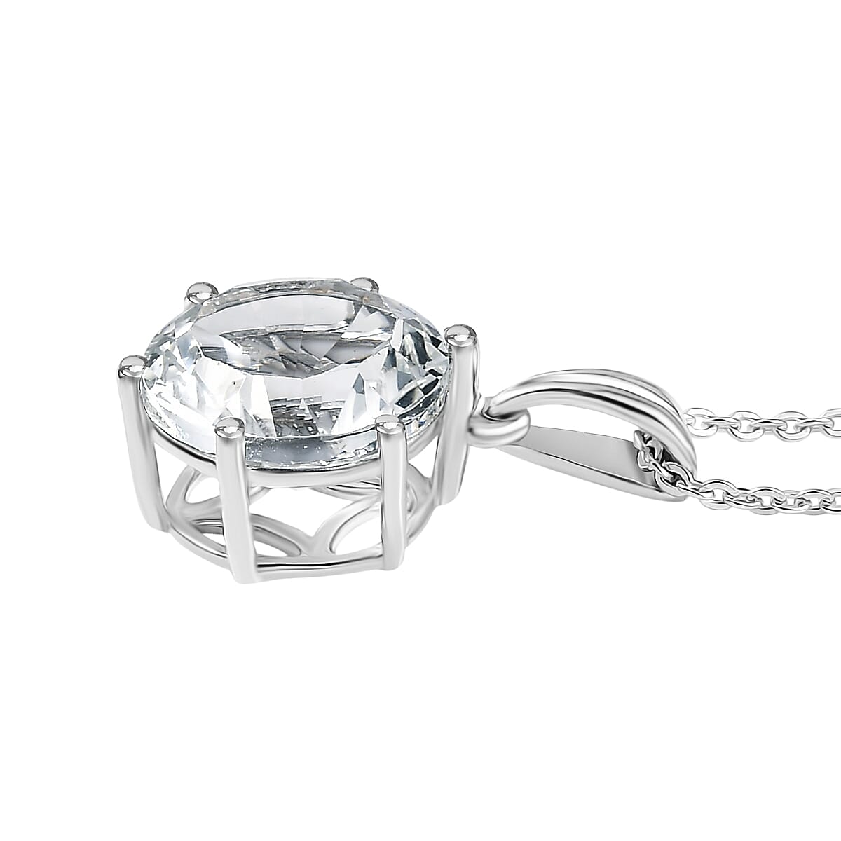 White Topaz Pendant with Chain (Size 20) in Rhodium Overlay Sterling Silver 4.60 Ct.