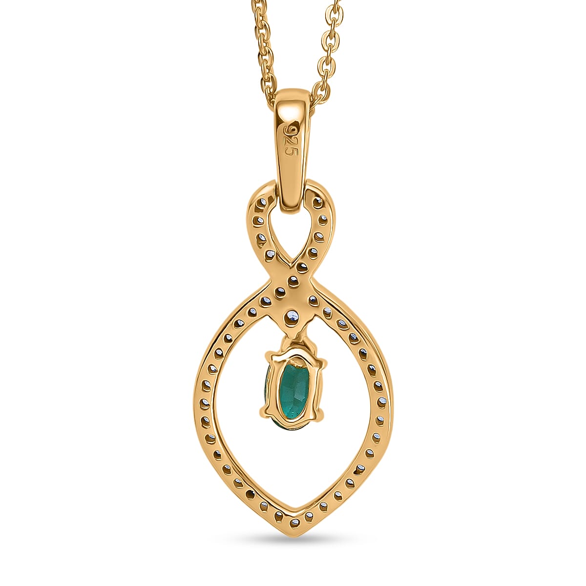 AAA Gemfeilds Emerald & White Zircon Pendant with Chain (Size 20) in 18K Vermeil Yellow Gold Plated Sterling Silver AAA Gemfeilds Emerald & White Zircon Pendant with Chain (Size 20) in 18K Vermeil Yellow Gold Plated Sterling Silver
