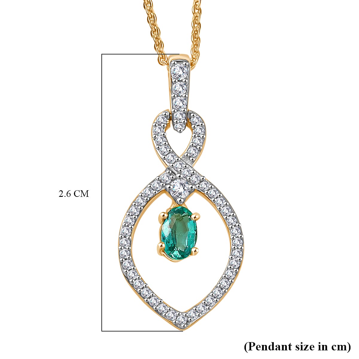 AAA Gemfeilds Emerald & White Zircon Pendant with Chain (Size 20) in 18K Vermeil Yellow Gold Plated Sterling Silver AAA Gemfeilds Emerald & White Zircon Pendant with Chain (Size 20) in 18K Vermeil Yellow Gold Plated Sterling Silver