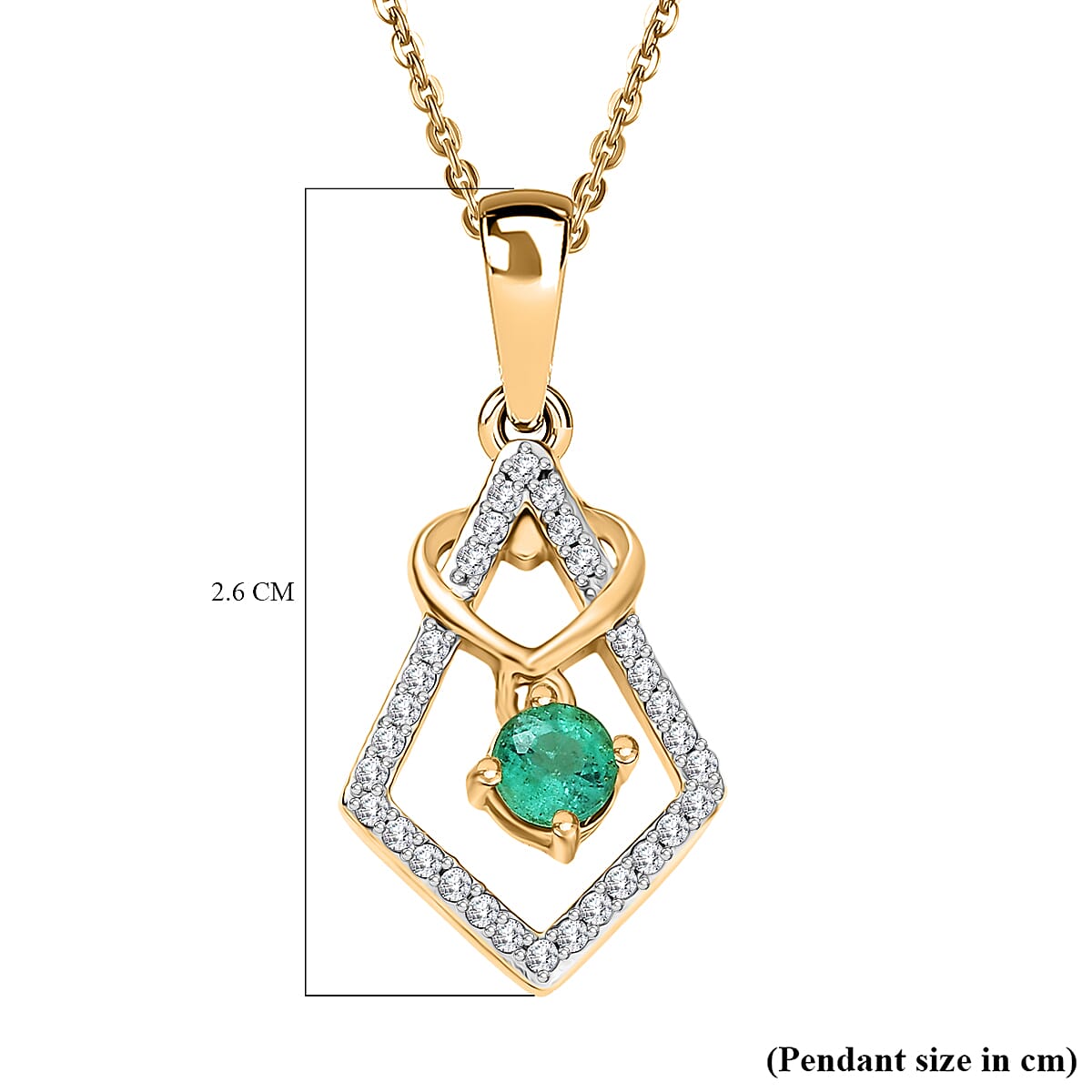 AAA Gemfields Emerald & White Zircon Pendant with Chain (Size 20) in 18K Vermeil Yellow Gold Plated Sterling Silver AAA Gemfields Emerald & White Zircon Pendant with Chain (Size 20) in 18K Vermeil Yellow Gold Plated Sterling Silver