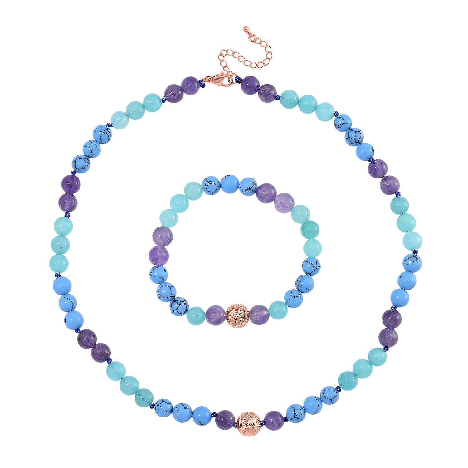 2 Piece Set - Multi Gemstones Necklace (Size 18-2Ext.) and Strechable Bracelet 250.00 Ct.