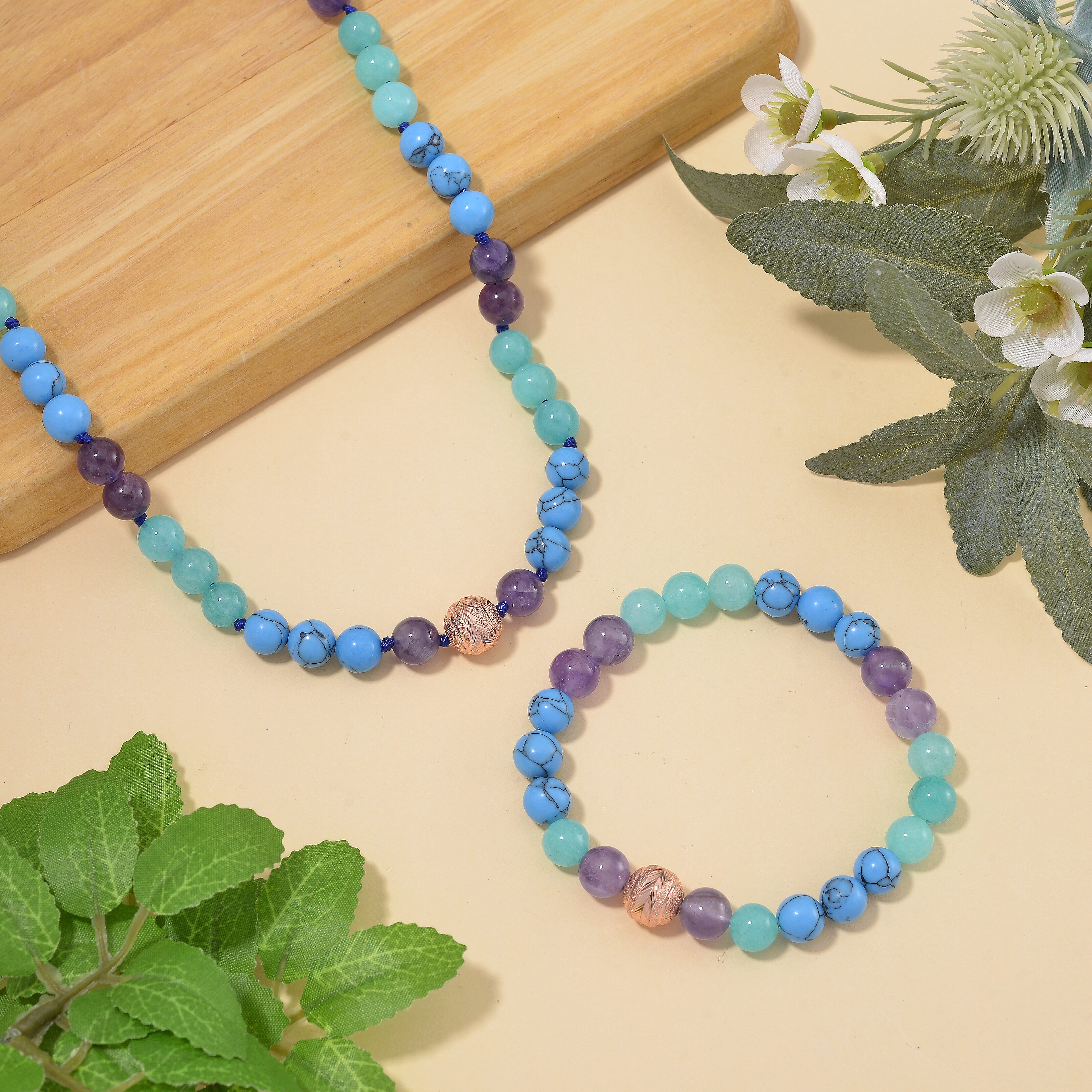 2 Piece Set - Multi Gemstones Necklace (Size 18-2Ext.) and Strechable Bracelet 250.00 Ct.