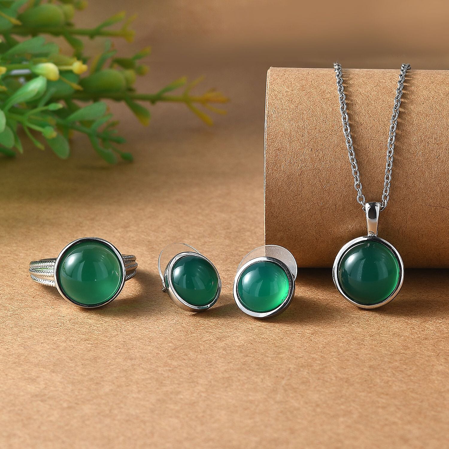 3 Piece Set - Earring, Ring and Pendant with Chain