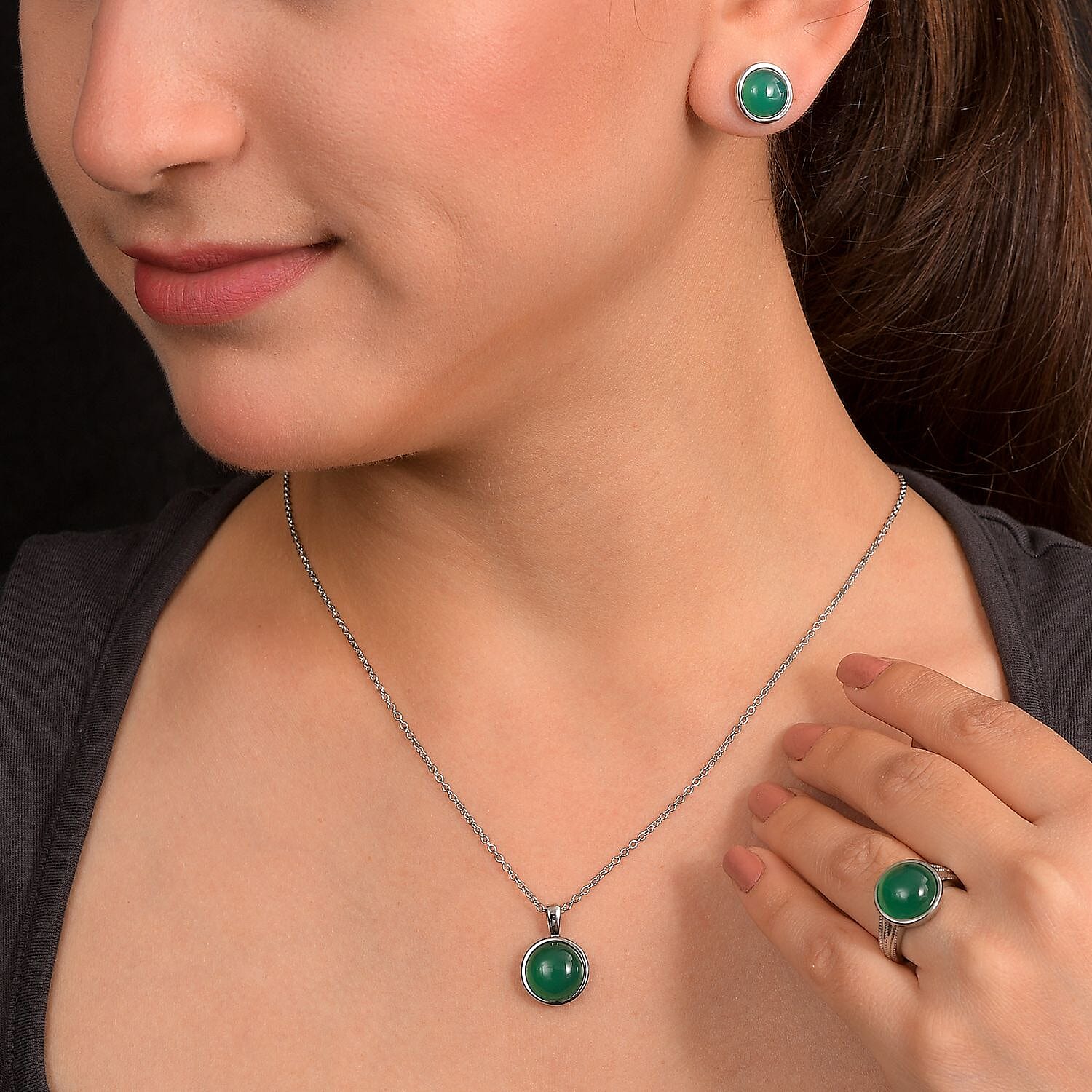 3 Piece Set - Earring, Ring and Pendant with Chain