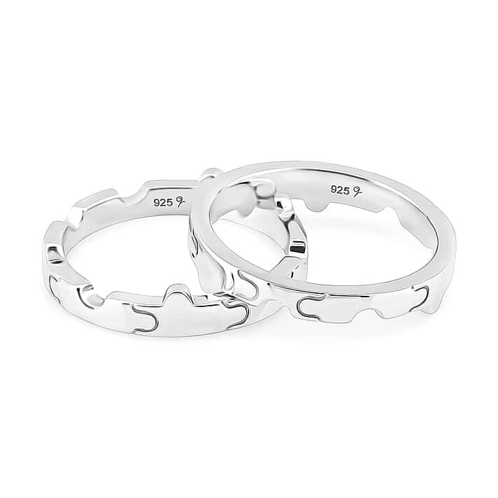 LUCY Q Jigsaw Collection - Set of 2 Interlocking Stackable Band Ring in Rhodium Overlay Sterling Silver