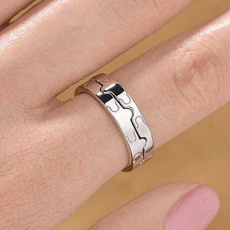Lucy Q Jigsaw Collection - Set of 2 Interlocking Band Ring in Rhodium Overlay Sterling Silver