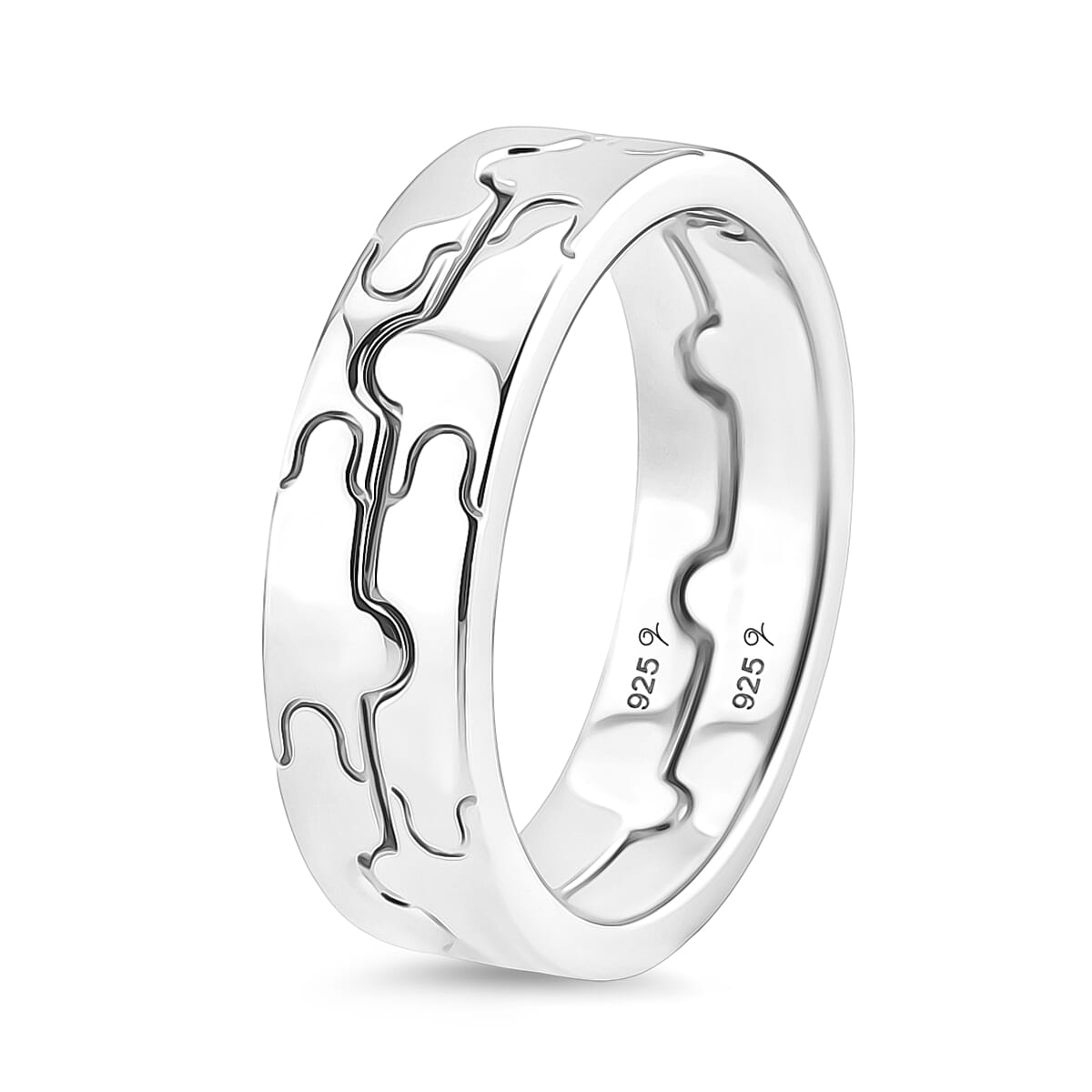 Lucy Q Jigsaw Collection - Set of 2 Interlocking Band Ring in Rhodium Overlay Sterling Silver
