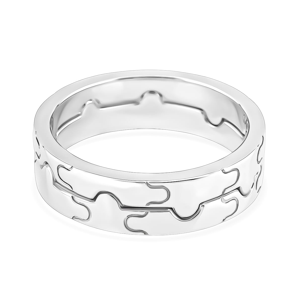 Lucy Q Jigsaw Collection - Set of 2 Interlocking Band Ring in Rhodium Overlay Sterling Silver