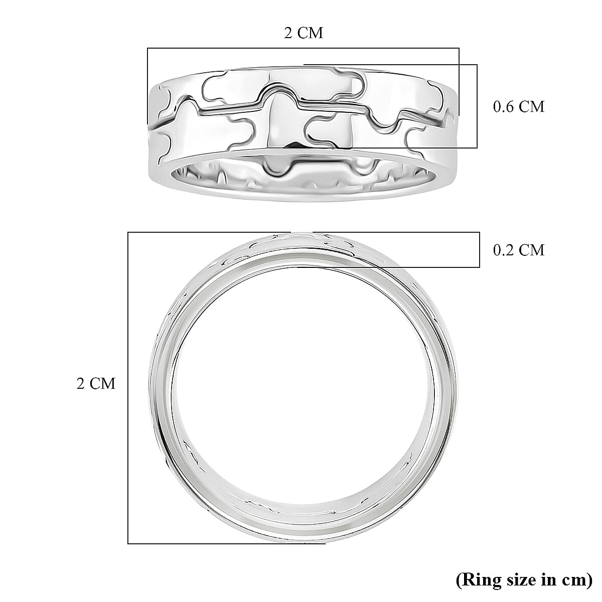 Lucy Q Jigsaw Collection - Set of 2 Interlocking Band Ring in Rhodium Overlay Sterling Silver