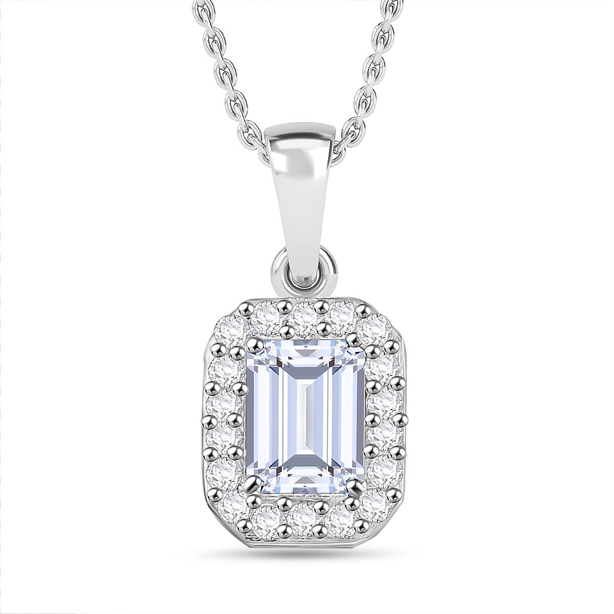 Swarovski Zirconia Pendant with Chain (Size 20) in Rhodium Overlay Sterling Silver 2.41 Ct.