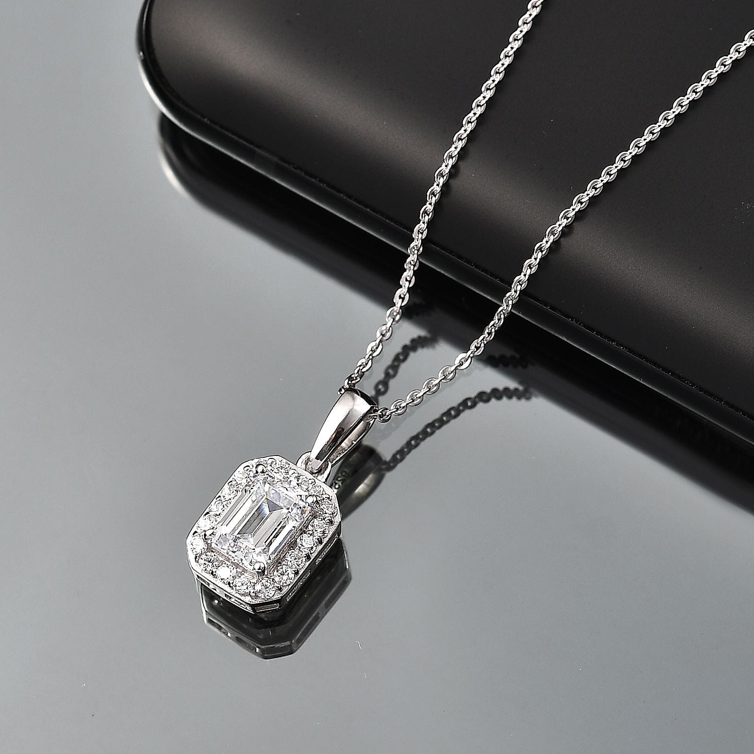 Swarovski Zirconia Pendant with Chain (Size 20) in Rhodium Overlay Sterling Silver 2.41 Ct.