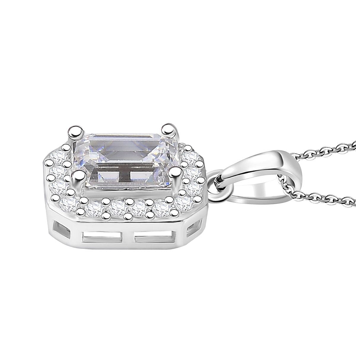 Swarovski Zirconia Pendant with Chain (Size 20) in Rhodium Overlay Sterling Silver 2.41 Ct.