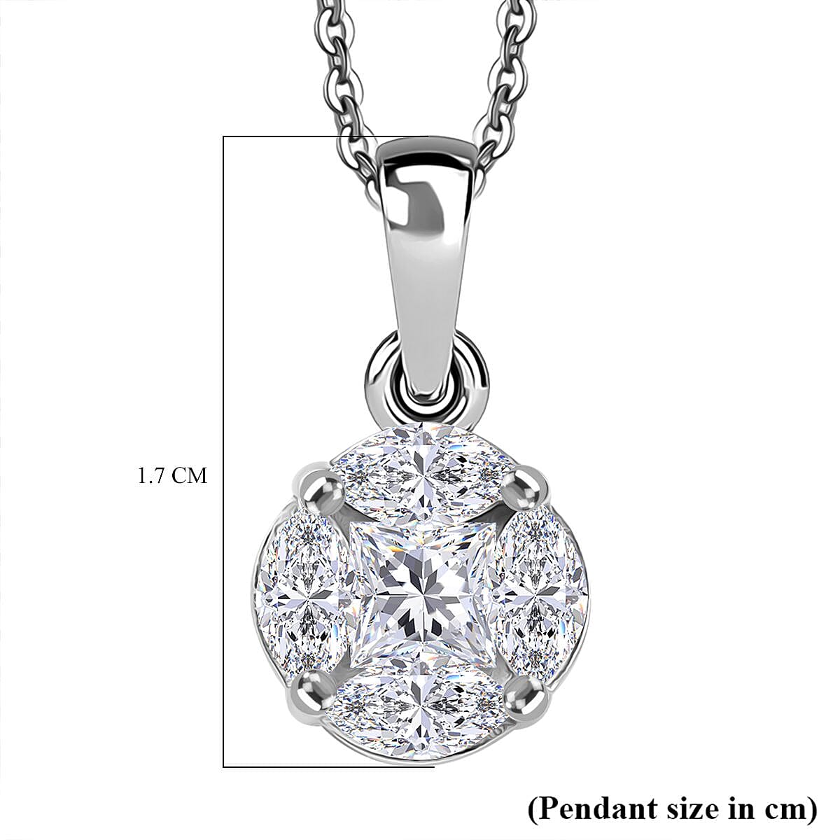 Swarovski Zirconia Solitaire Pendant with Chain (Size 20) in Rhodium Overlay Sterling Silver 1.36 Ct. Swarovski Zirconia Solitaire Pendant with Chain (Size 20) in Rhodium Overlay Sterling Silver 1.36 Ct.