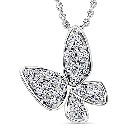 LUXURIANT Lab Grown Diamond SI/Gh  Butterfly Pendant with Chain (Size 18/20) in Rhodium Overlay Sterling Silver 0.50 Ct