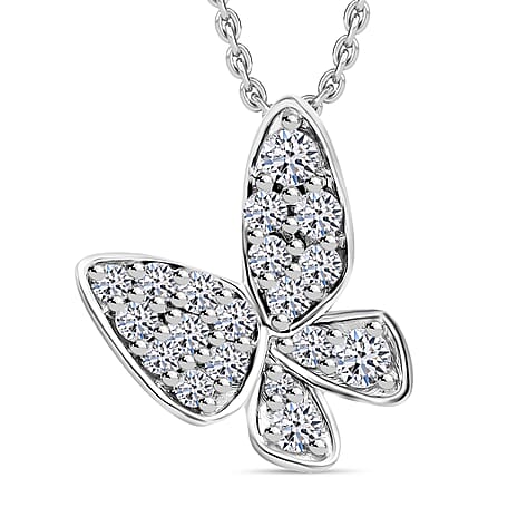 Luxuriant Lab Grown Diamond (SI-GH) Butterfly Pendant with Chain (Size 18-20) in Rhodium Overlay Sterling Silver 0.50 Ct.