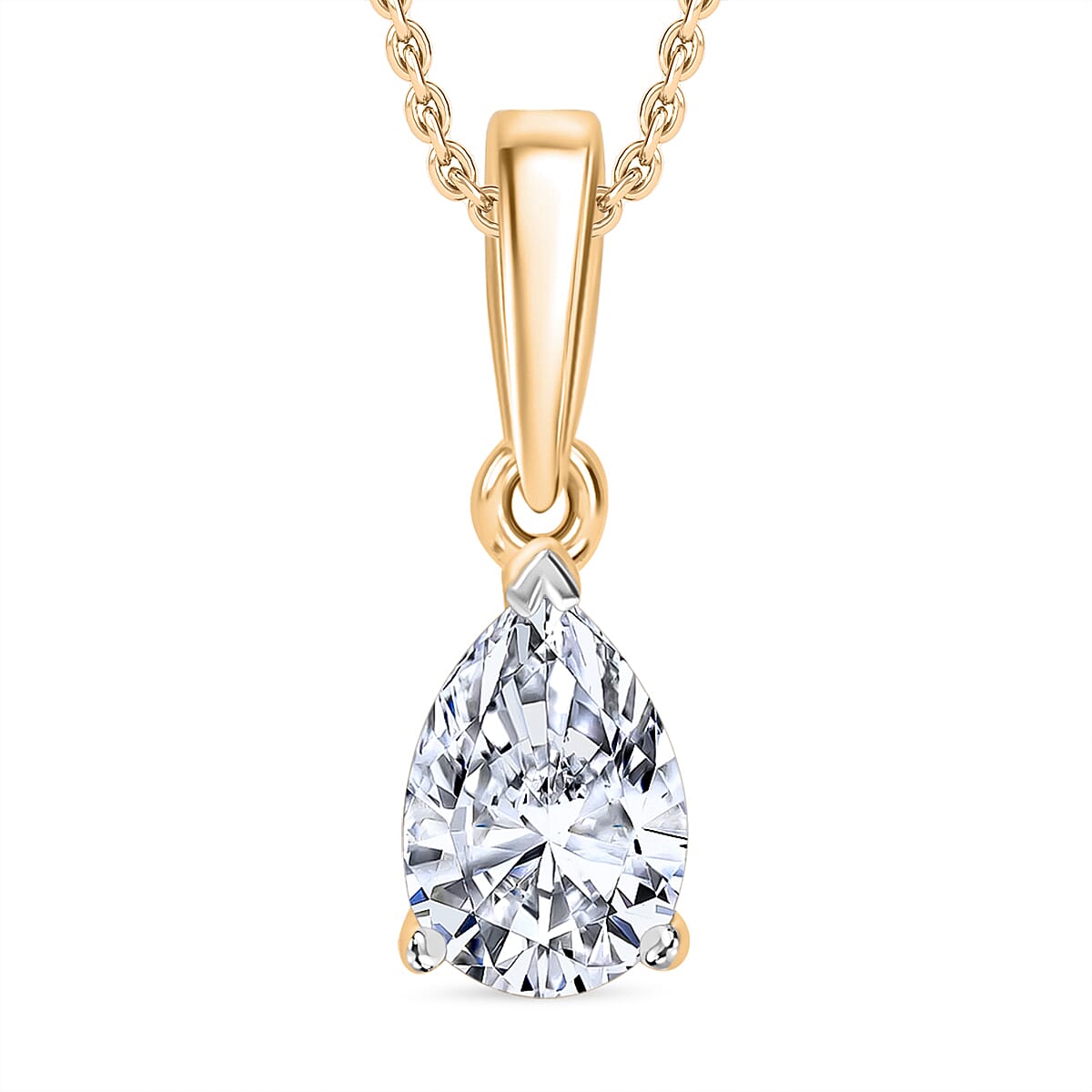 Luxuriant Diamond Pear Cut Lab Grown Diamond Pendant with Chain (Size 18-20) in Vermeil Yellow Gold Plated Sterling Silver