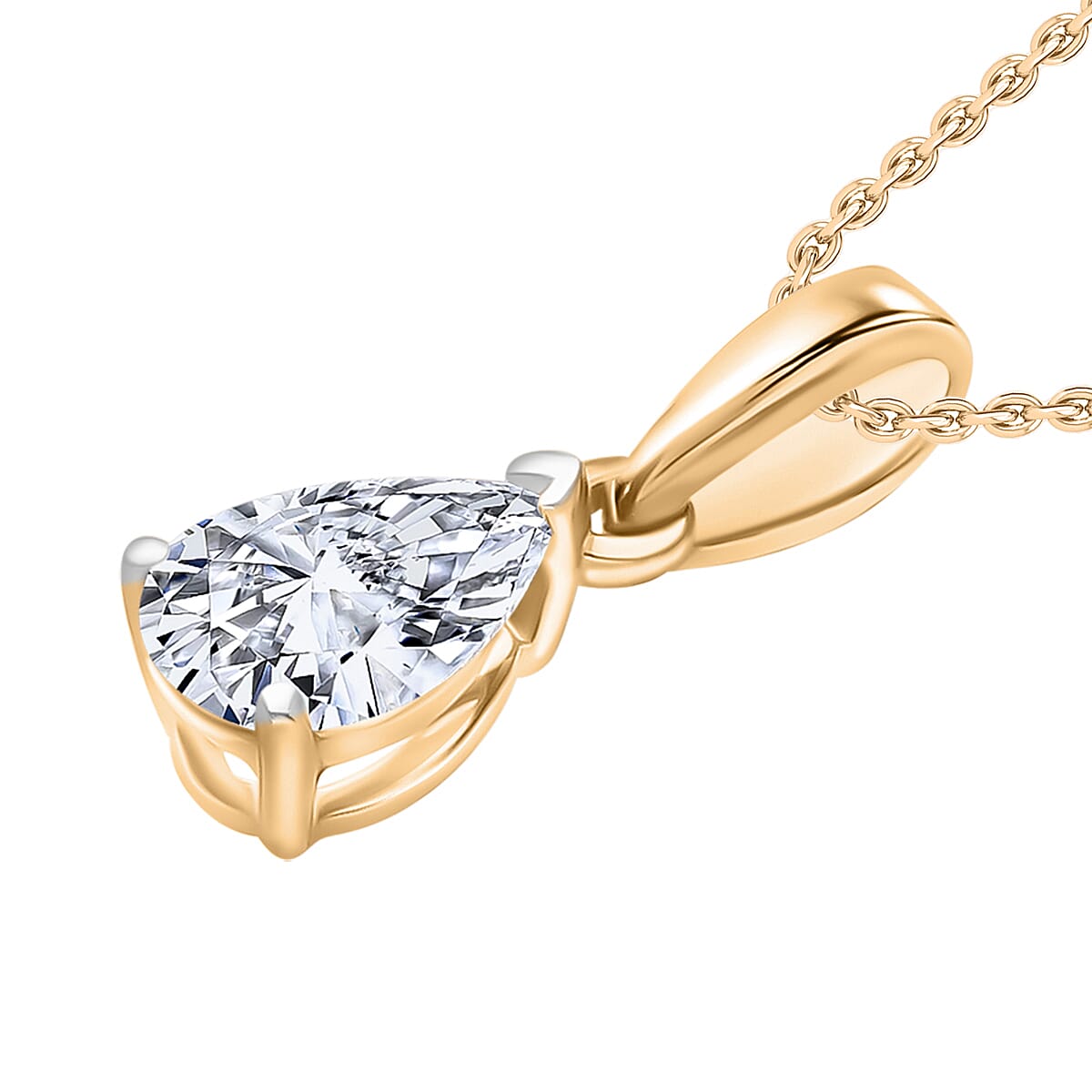 Luxuriant Diamond Pear Cut Lab Grown Diamond Pendant with Chain (Size 18-20) in Vermeil Yellow Gold Plated Sterling Silver