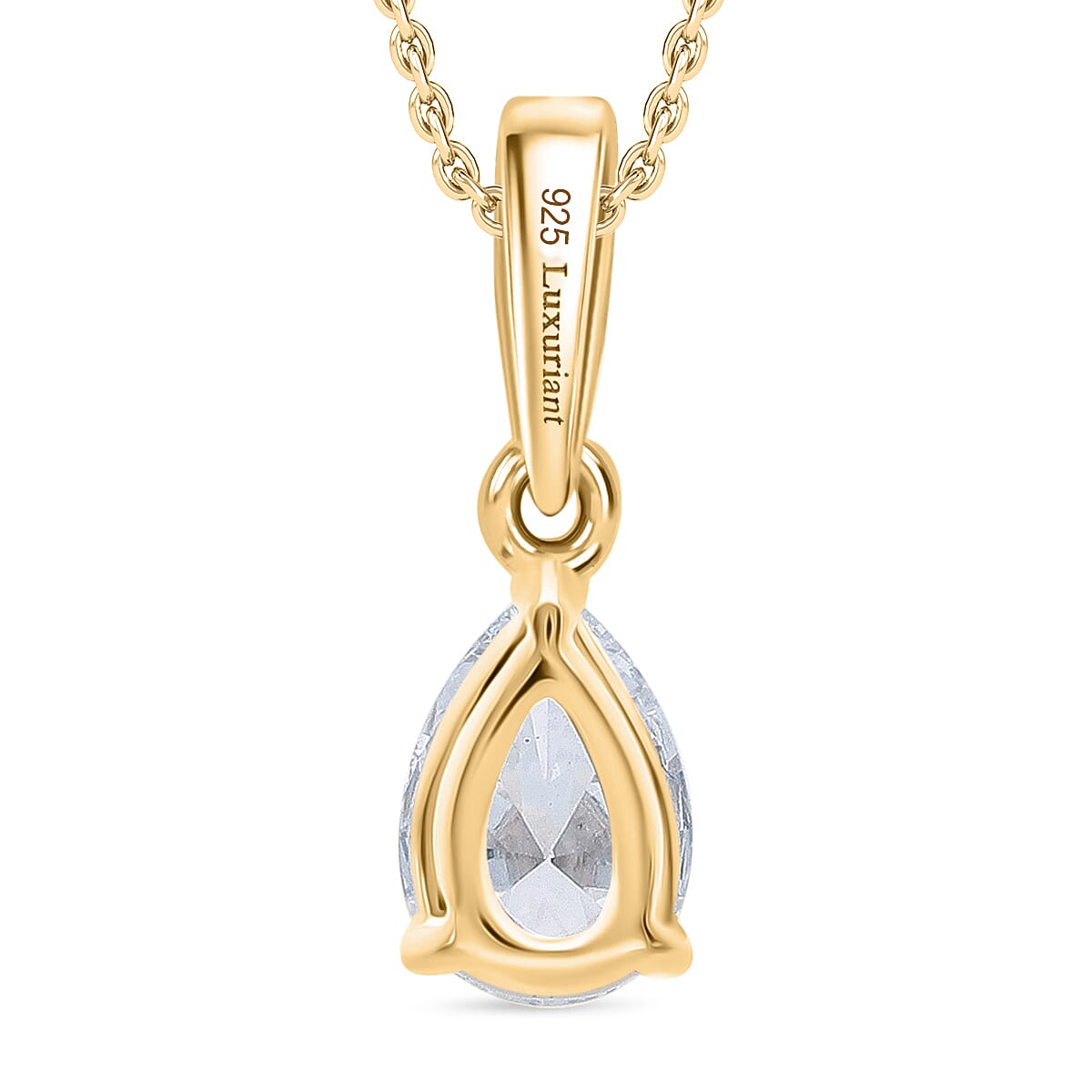 Luxuriant Diamond Pear Cut Lab Grown Diamond Pendant with Chain (Size 18-20) in Vermeil Yellow Gold Plated Sterling Silver