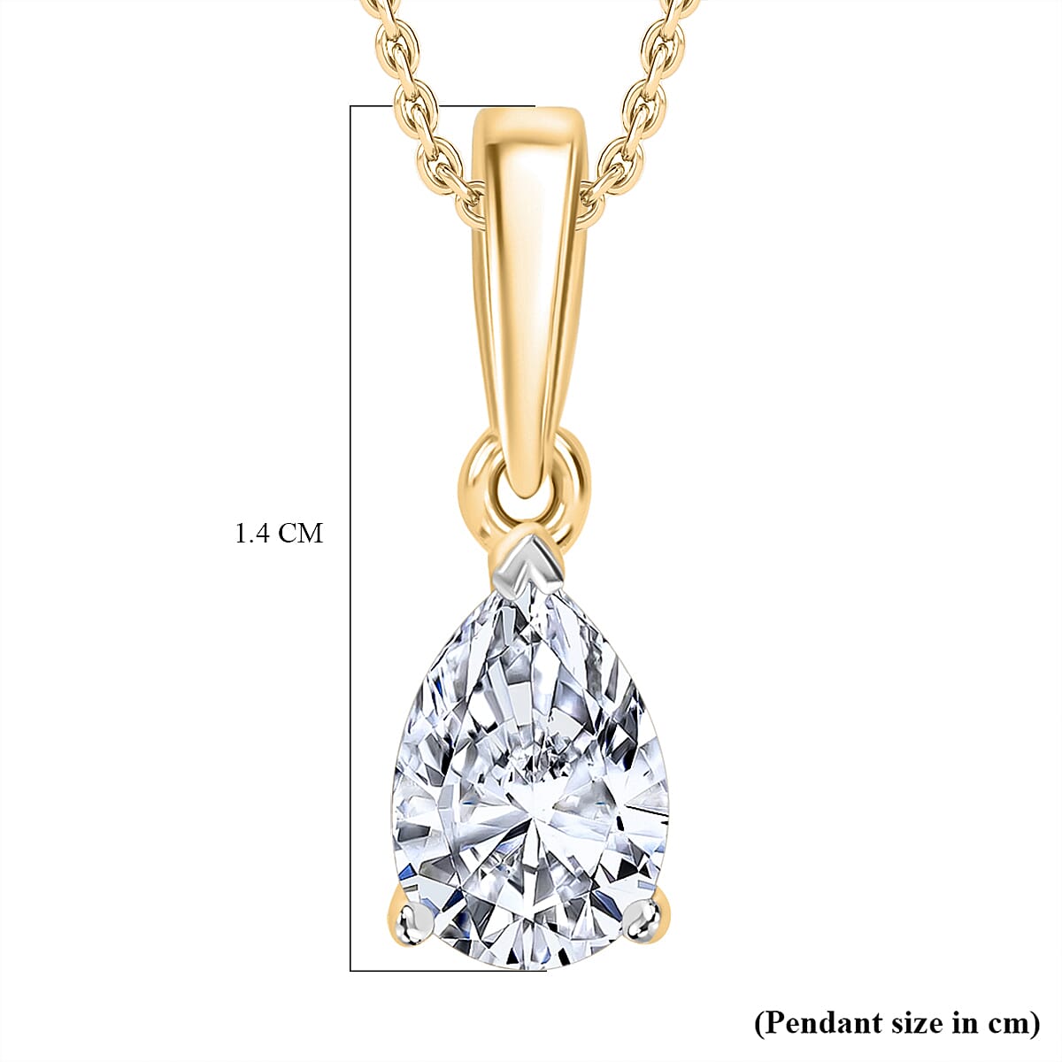 Luxuriant Diamond Pear Cut Lab Grown Diamond Pendant with Chain (Size 18-20) in Vermeil Yellow Gold Plated Sterling Silver
