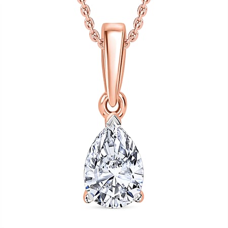 LUXURIANT Pear Cut Lab Grown Diamond Pendant with Chain (Size 18/20) in Vermeil Rose Gold Plated Sterling Silver