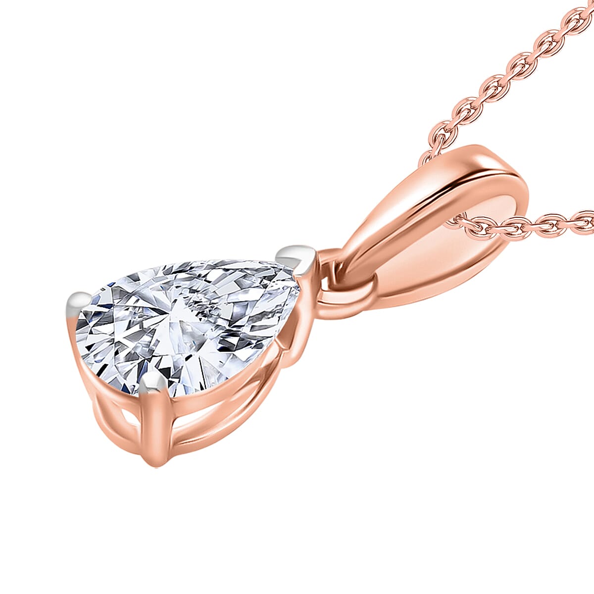 Luxuriant Diamond Pear Cut Lab Grown Diamond Pendant with Chain (Size 18-20) in Vermeil Rose Gold Plated Sterling Silver