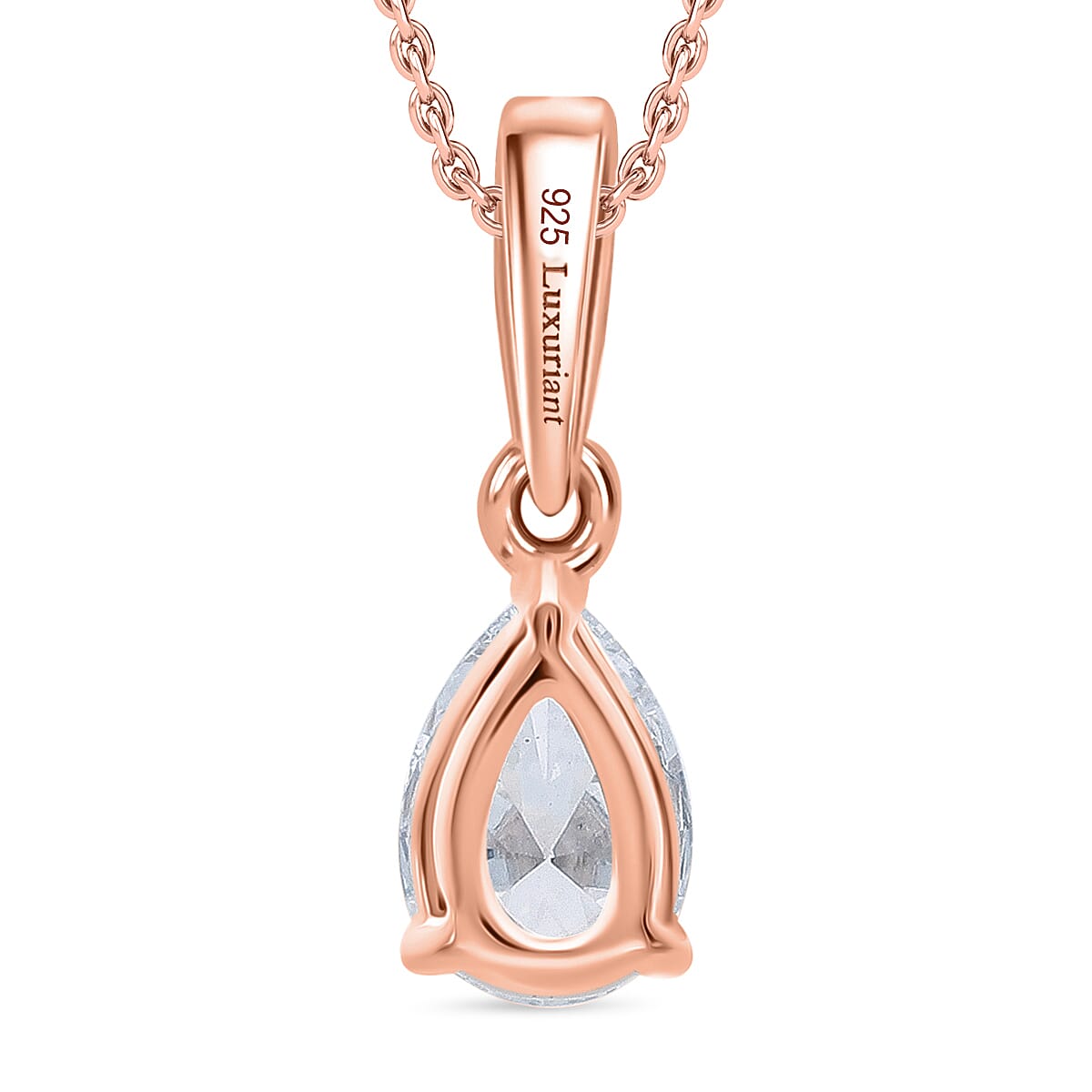 Luxuriant Diamond Pear Cut Lab Grown Diamond Pendant with Chain (Size 18-20) in Vermeil Rose Gold Plated Sterling Silver