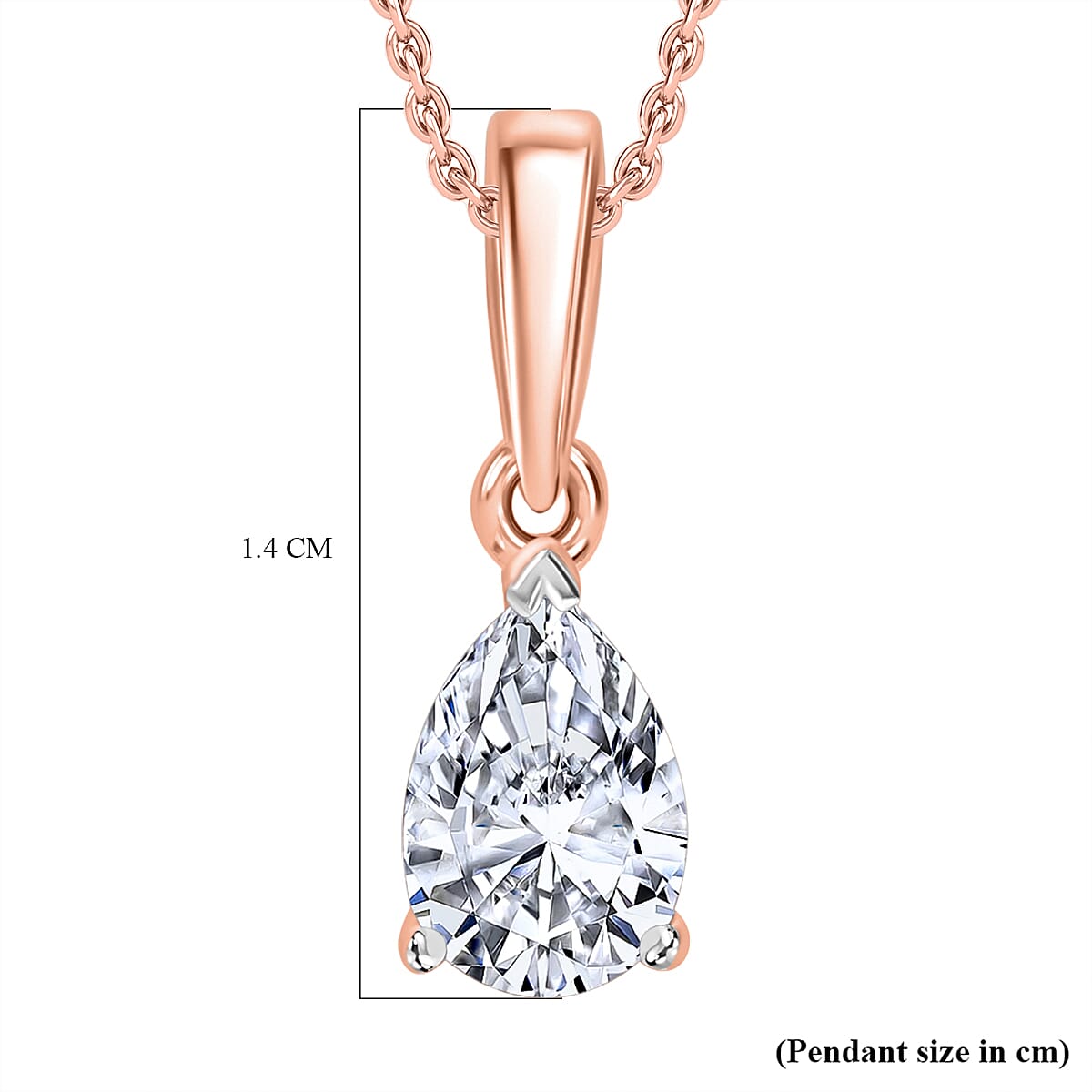 Luxuriant Diamond Pear Cut Lab Grown Diamond Pendant with Chain (Size 18-20) in Vermeil Rose Gold Plated Sterling Silver
