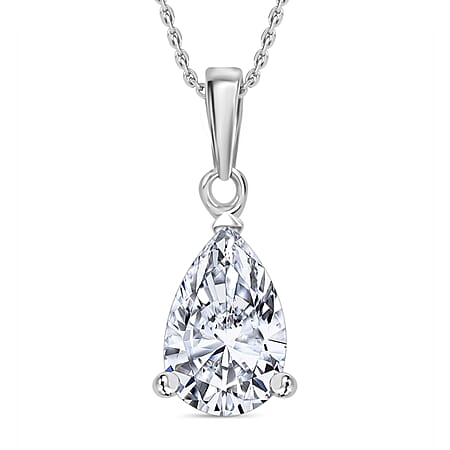 LUXURIANT Set of 2 Pear Cut Lab Grown Diamond Pendant with Chain in Rhodium Overlay Sterling Silver (Size 18/20)