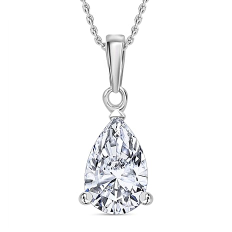 Luxuriant Diamond Set of 2 - Pear Cut Lab Grown Diamond Pendant with Chain (Size 18-20) in Rhodium Overlay Sterling Silver 1.00 Ct.