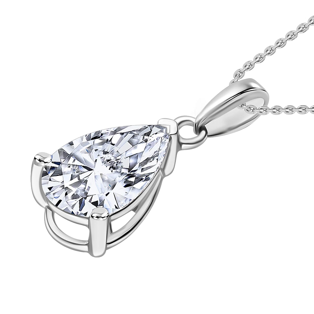 Luxuriant Diamond Set of 2 - Pear Cut Lab Grown Diamond Pendant with Chain (Size 18-20) in Rhodium Overlay Sterling Silver 1.00 Ct.
