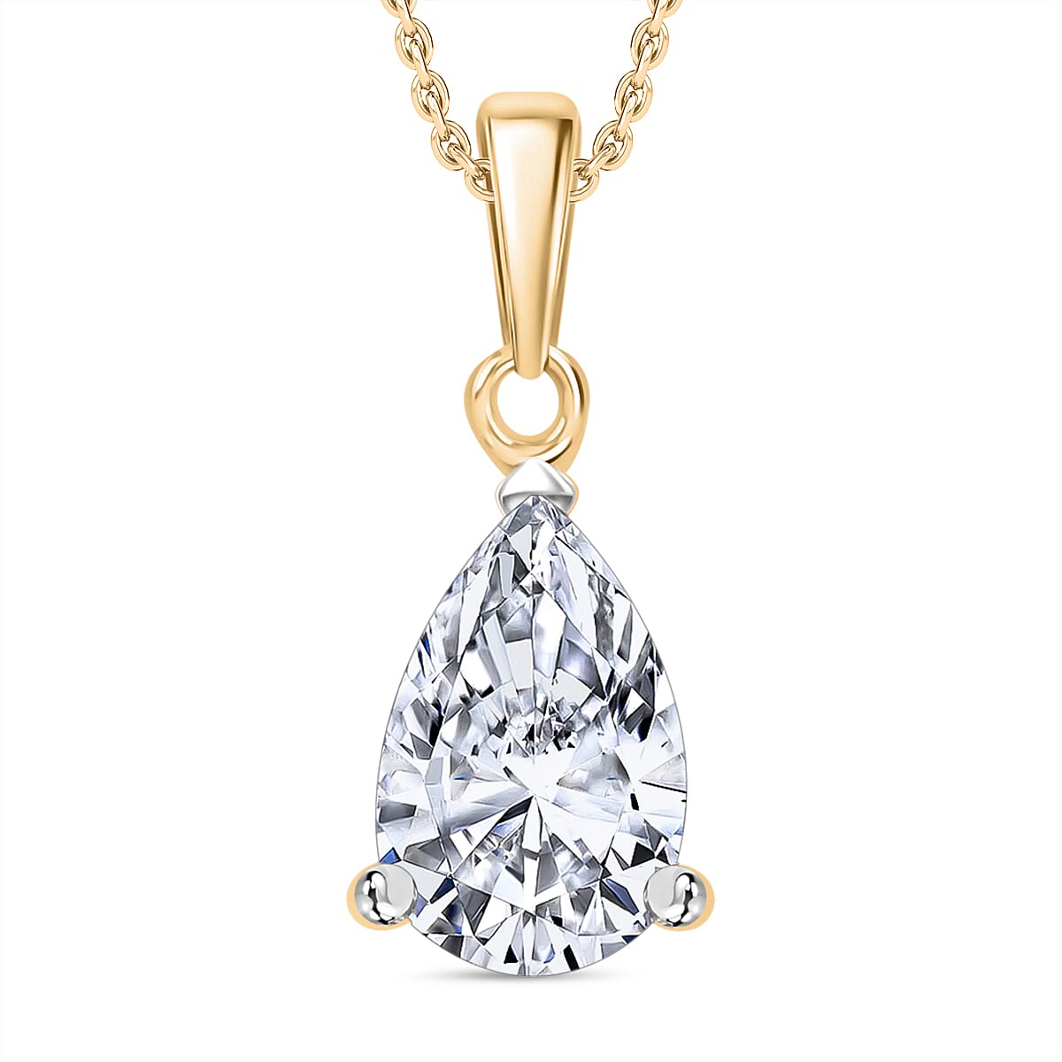 Luxuriant Diamond Pear Cut Lab Grown Diamond Pendant with Chain (Size 18-20) in Vermeil Yellow Gold Plated Sterling Silver 1.00 Ct.