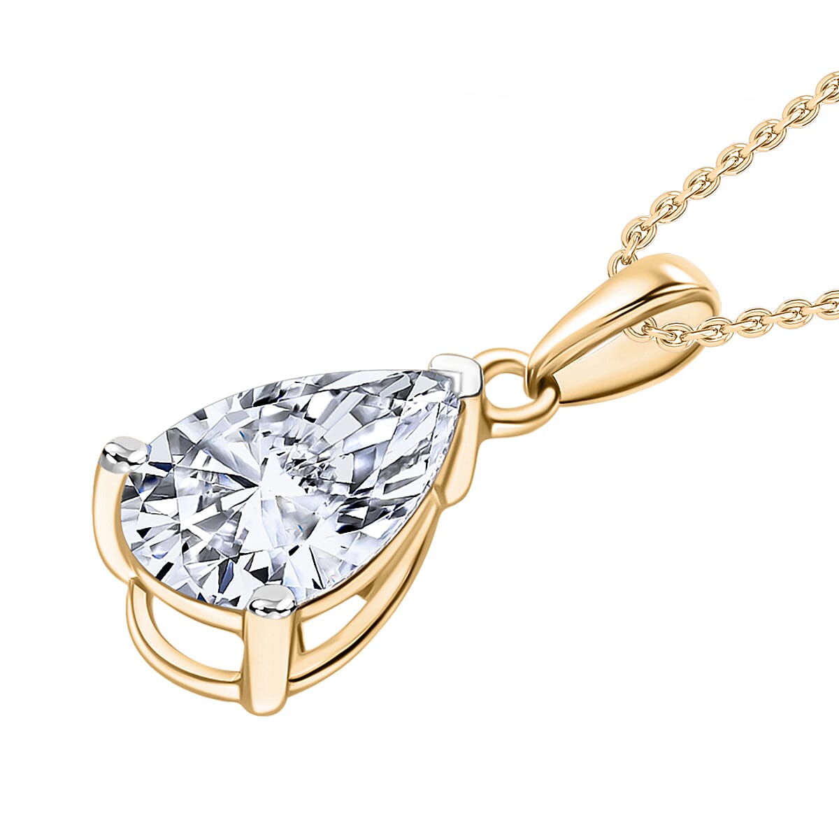 Luxuriant Diamond Pear Cut Lab Grown Diamond Pendant with Chain (Size 18-20) in Vermeil Yellow Gold Plated Sterling Silver 1.00 Ct.