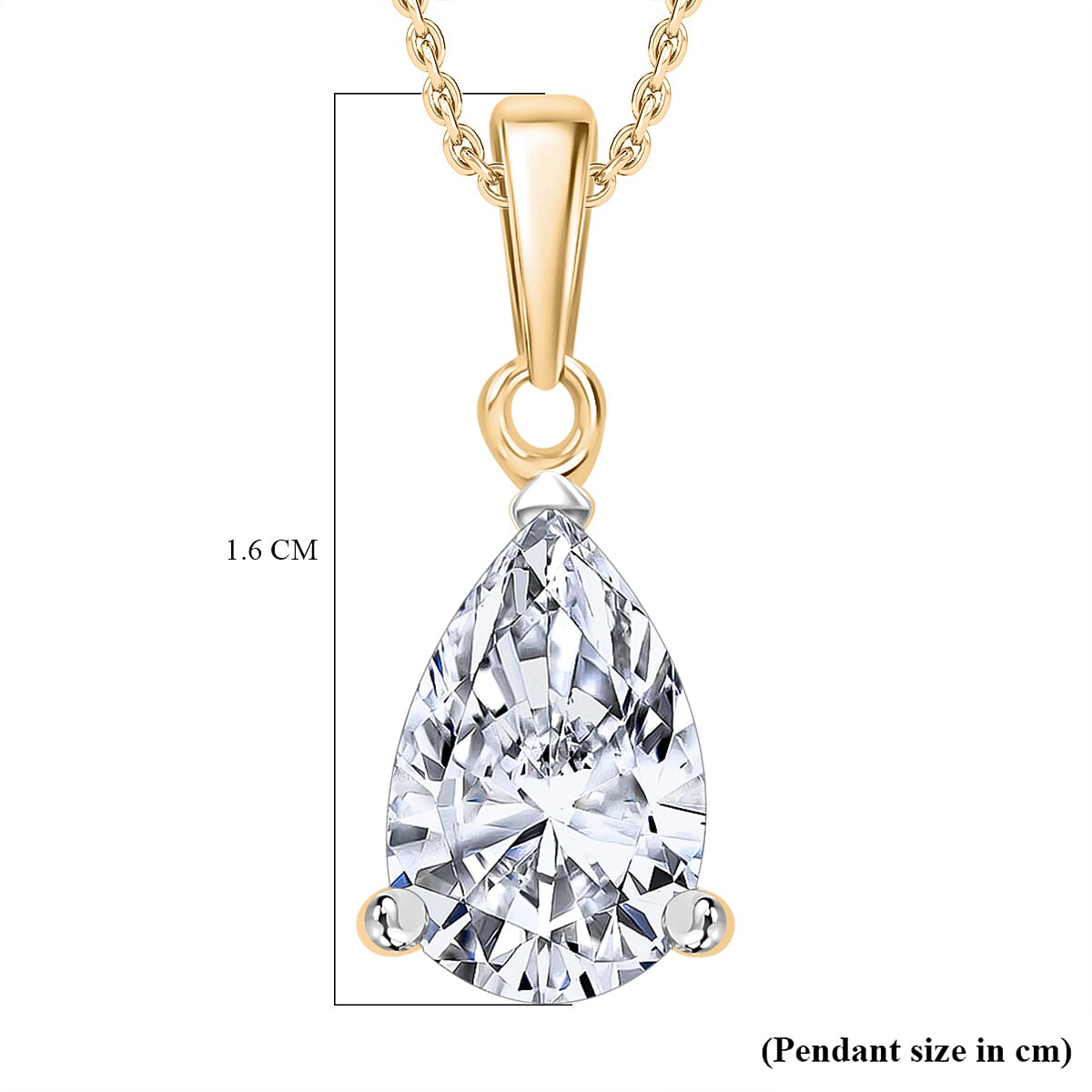 Luxuriant Diamond Pear Cut Lab Grown Diamond Pendant with Chain (Size 18-20) in Vermeil Yellow Gold Plated Sterling Silver 1.00 Ct.