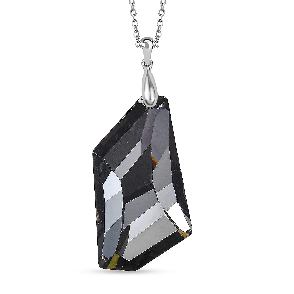 Silver Night Swarovski Crystal Pendant with Chain (Size 20) in Platinum Overlay Sterling Silver 43.87 Ct.