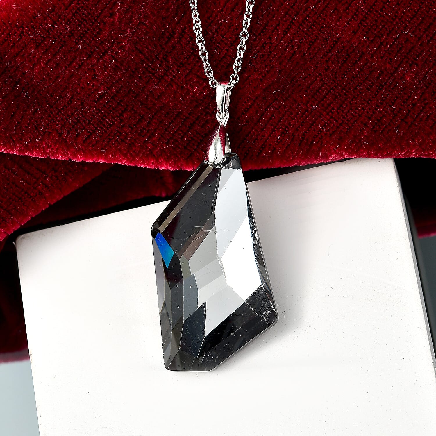 Silver Night Swarovski Crystal Pendant with Chain (Size 20) in Platinum Overlay Sterling Silver 43.87 Ct.
