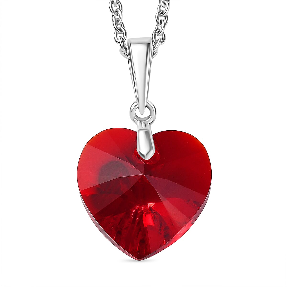 Siam Color Swarovski Crystal Pendant with Chain (Size 20) in Platinum Overlay Sterling Silver 6.45 Ct.