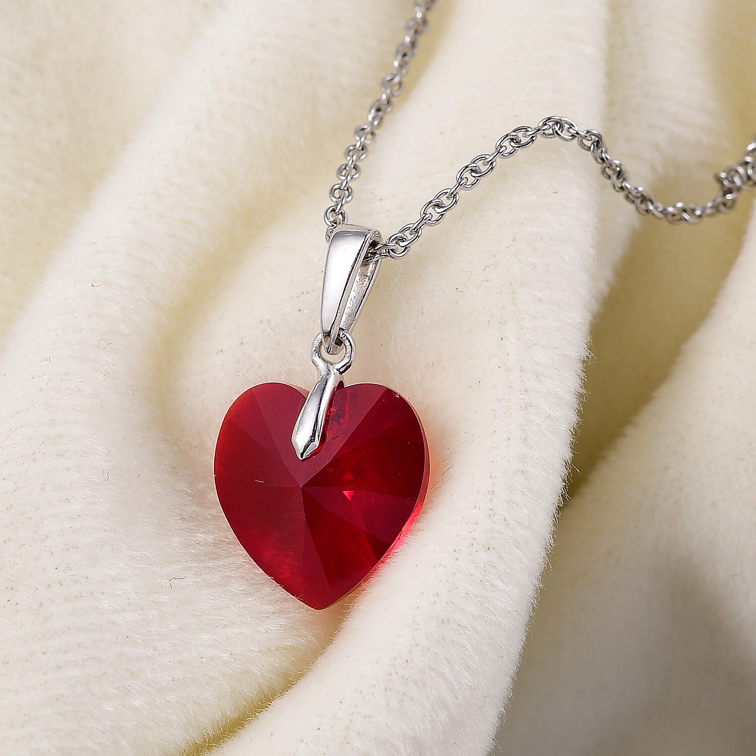 Siam Color Swarovski Crystal Pendant with Chain (Size 20) in Platinum Overlay Sterling Silver 6.45 Ct.