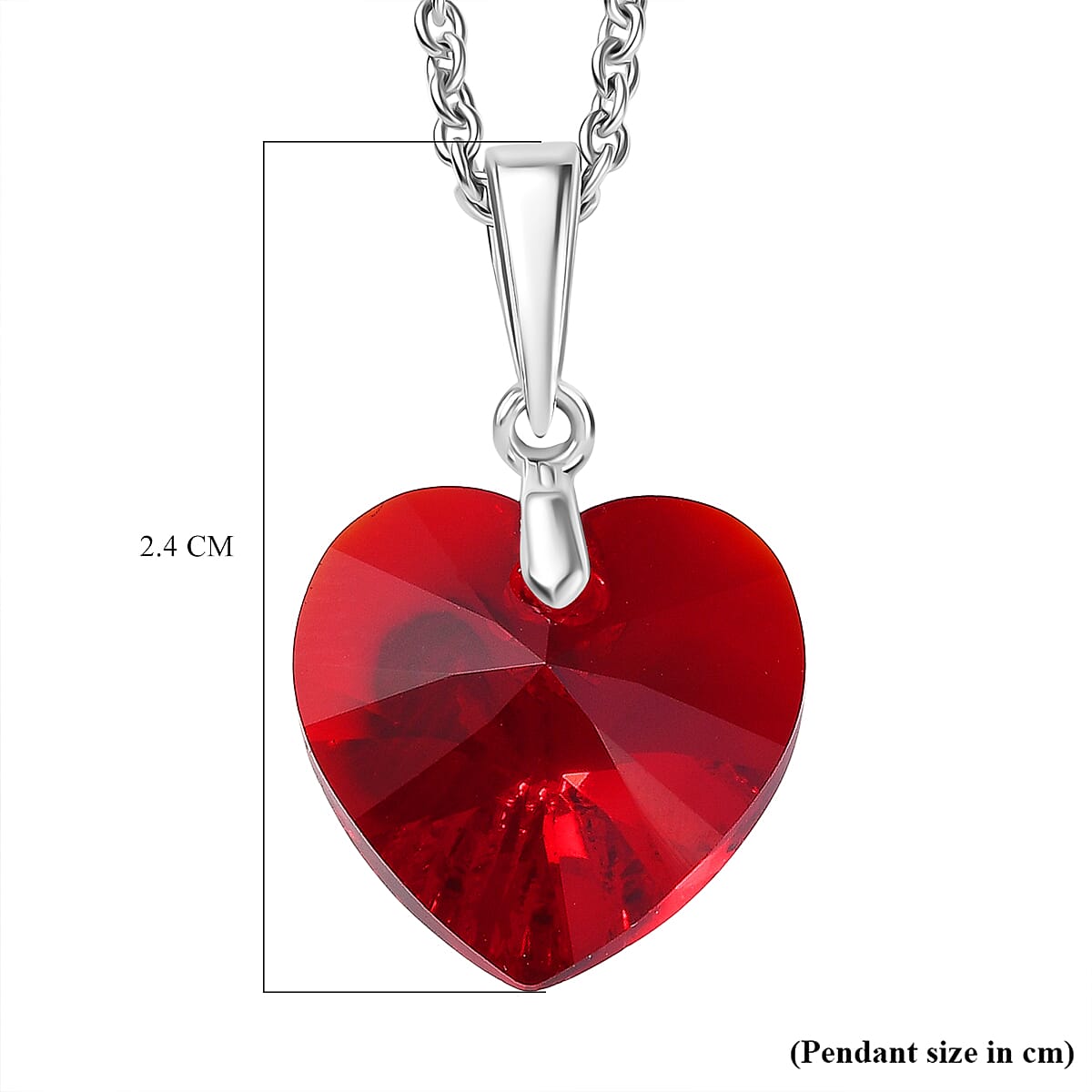 Siam Color Swarovski Crystal Pendant with Chain (Size 20) in Platinum Overlay Sterling Silver 6.45 Ct.