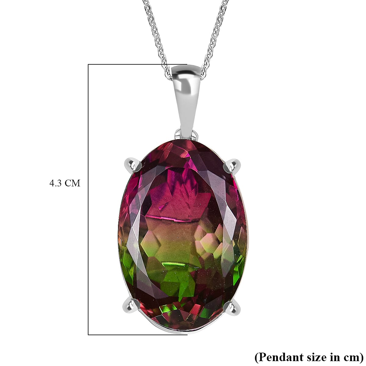 Watermelon Quartz Triplet Solitaire Pendant with Chain (Size 20) in Rhodium Overlay Sterling Silver 54.95 Ct, Silver Wt. 7.94 Gms. Watermelon Quartz Triplet Solitaire Pendant with Chain (Size 20) in Rhodium Overlay Sterling Silver 54.95 Ct, Silver Wt. 7.94 Gms.