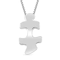 Lucy Q Jigsaw Collection - Puzzle Piece Pendant with Chain (Size 18) in Rhodium Overlay Sterling Silver