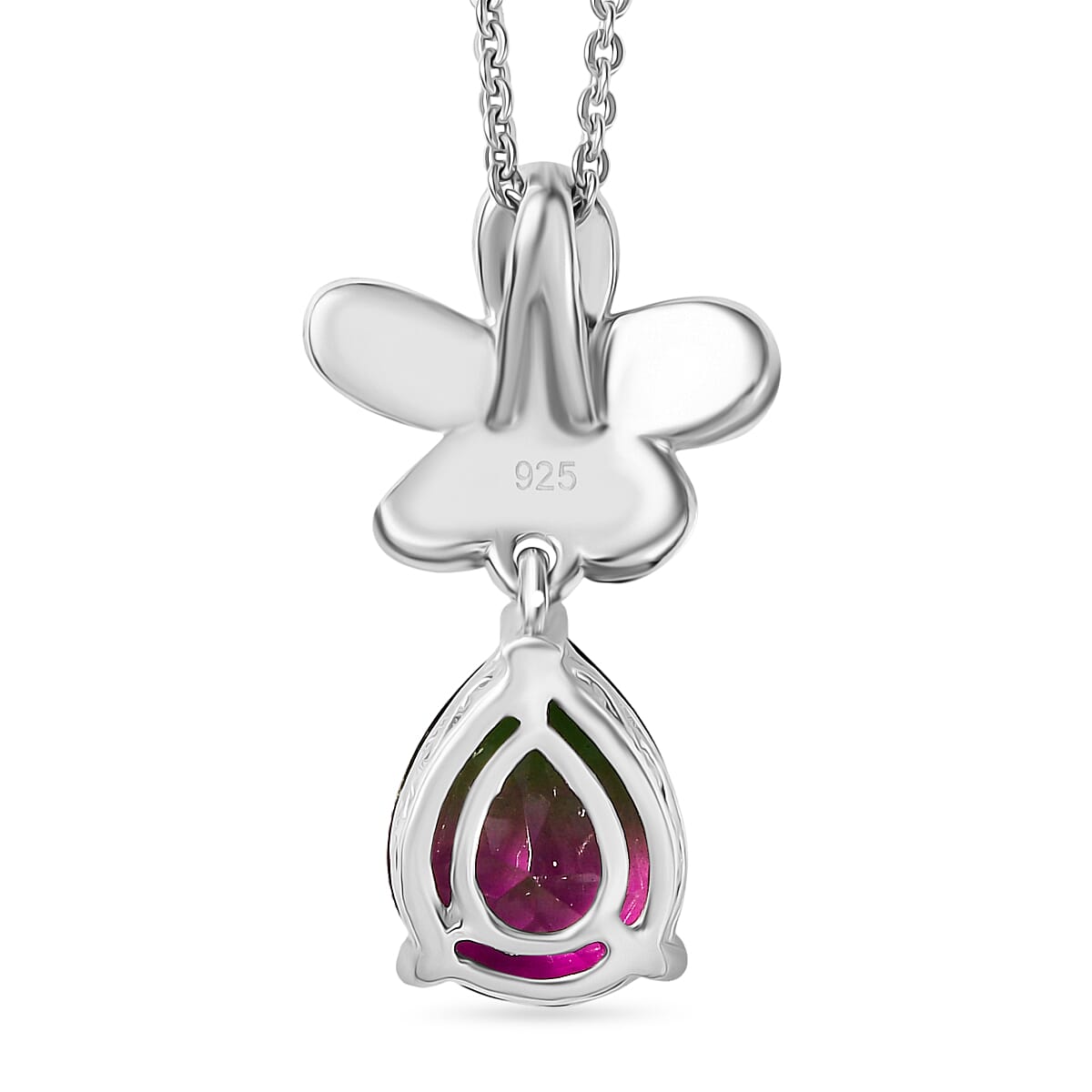 Watermelon Quartz Triplet & White Zircon Pendant with Chain (Size 20) in Rhodium Overlay Sterling Silver 2.65 Ct. Watermelon Quartz Triplet & White Zircon Pendant with Chain (Size 20) in Rhodium Overlay Sterling Silver 2.65 Ct.
