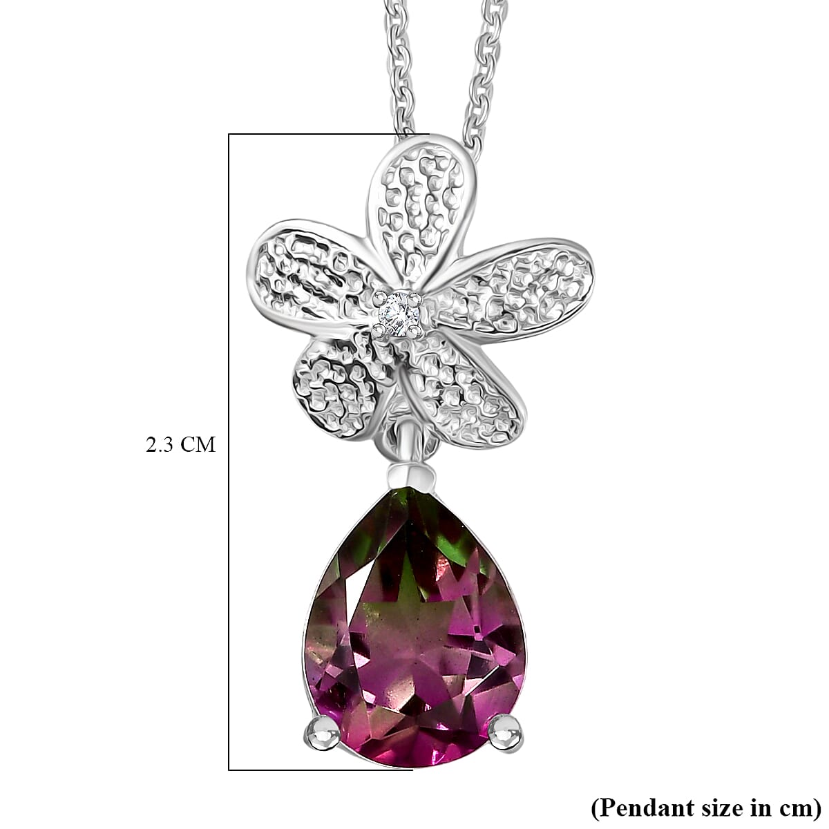 Watermelon Quartz Triplet & White Zircon Pendant with Chain (Size 20) in Rhodium Overlay Sterling Silver 2.65 Ct. Watermelon Quartz Triplet & White Zircon Pendant with Chain (Size 20) in Rhodium Overlay Sterling Silver 2.65 Ct.