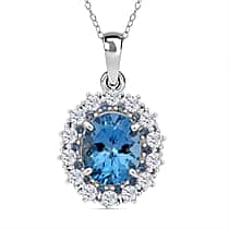 D'Joy Swiss Blue Topaz, White Zircon & Blue Sapphire Pendant with Chain (Size 20) in Rhodium Overlay Sterling Silver 6.30 Ct.