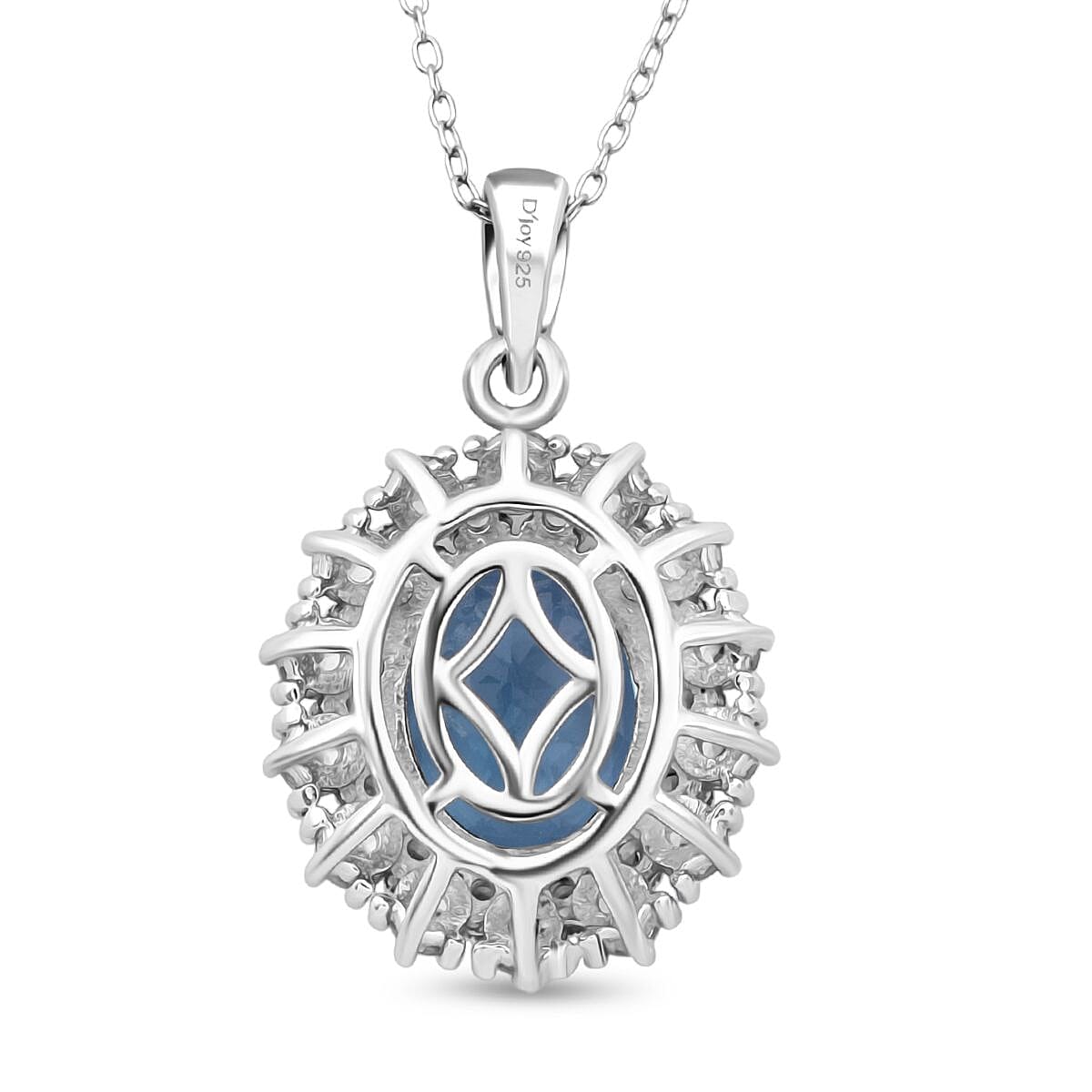 D'Joy Swiss Blue Topaz, White Zircon & Blue Sapphire Pendant with Chain (Size 20) in Rhodium Overlay Sterling Silver 6.30 Ct.