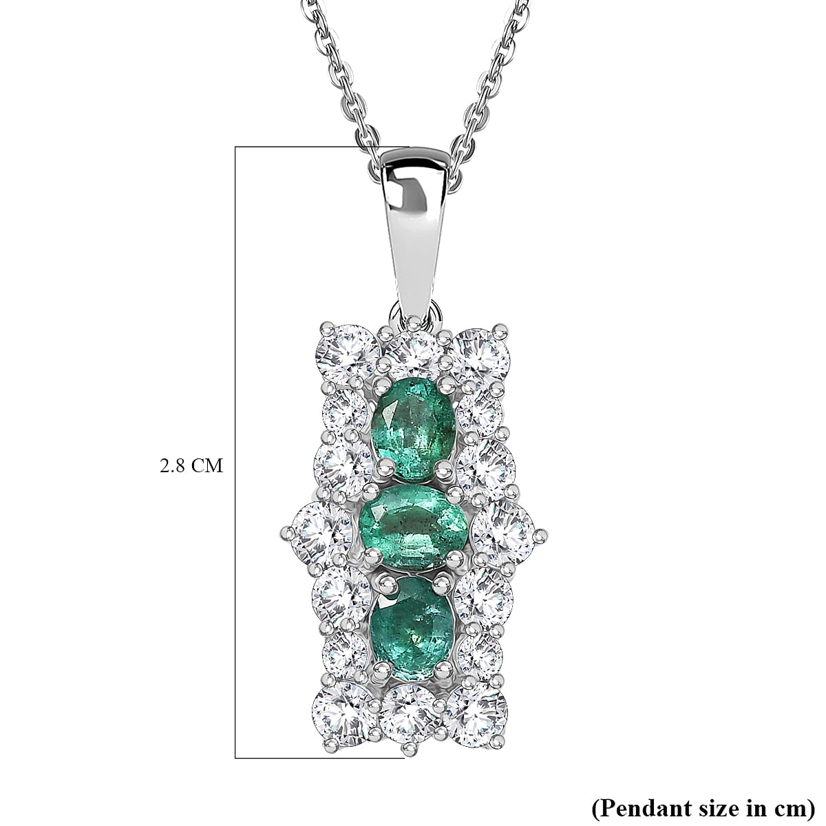 AAA Gemfields Emerald & Moissanite Pendant with Chain (Size 20) in Rhodium Overlay Sterling Silver 2.27 Ct. AAA Gemfields Emerald & Moissanite Pendant with Chain (Size 20) in Rhodium Overlay Sterling Silver 2.27 Ct.