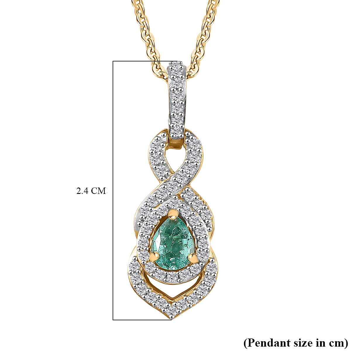 Colombian Emerald & White Zircon Pendant with Chain (Size 20) in 18K Vermeil Yellow Gold Plated Sterling Silver 0.72 Ct. Colombian Emerald & White Zircon Pendant with Chain (Size 20) in 18K Vermeil Yellow Gold Plated Sterling Silver 0.72 Ct.