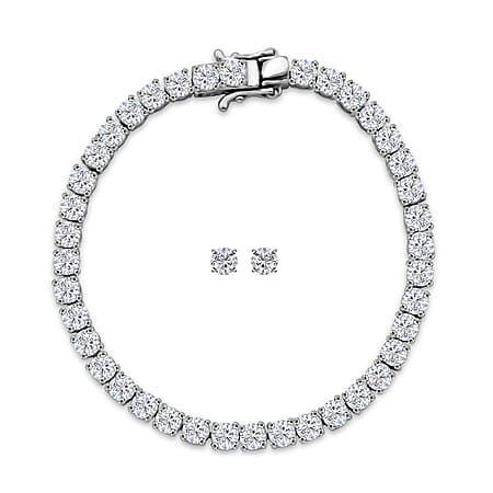 2 Piece Set Moissanite Stud Earrings and Tennis Bracelet (Size 7.5) GB Lock Box in Rhodium Overlay Sterling Silver 11.00 Ct. 2 Piece Set Moissanite Stud Earrings and Tennis Bracelet (Size 7.5) GB Lock Box in Rhodium Overlay Sterling Silver 11.00 Ct.