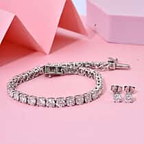 2 Piece Set Moissanite Stud Earrings and Tennis Bracelet (Size 8) with GB Lock Box in Rhodium Overlay Sterling Silver 11.25 Ct.