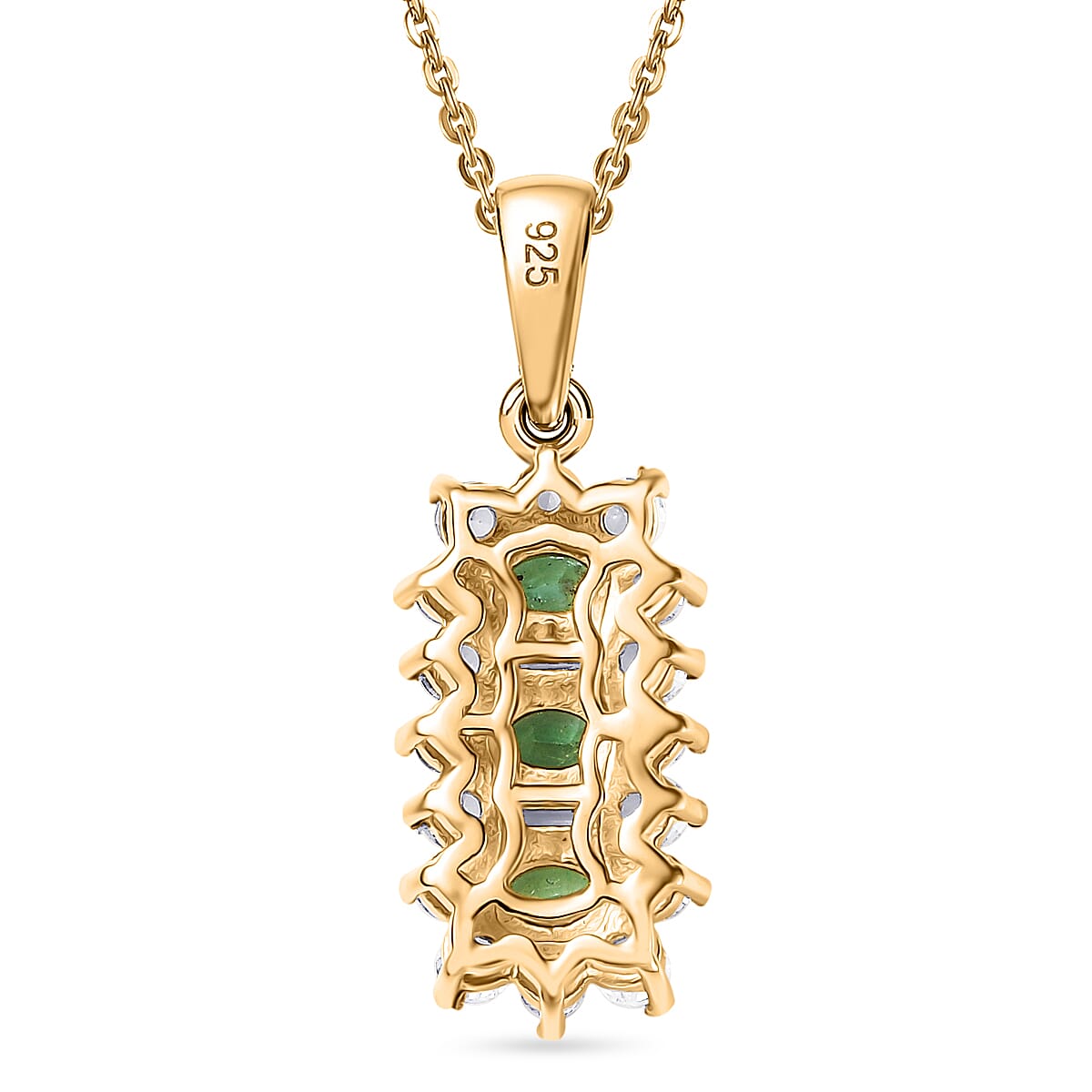 Colombian Emerald & White Zircon Pendant with Chain (Size 20) in 18K Vermeil Yellow Gold Plated Sterling Silver 1.80 Ct. Colombian Emerald & White Zircon Pendant with Chain (Size 20) in 18K Vermeil Yellow Gold Plated Sterling Silver 1.80 Ct.
