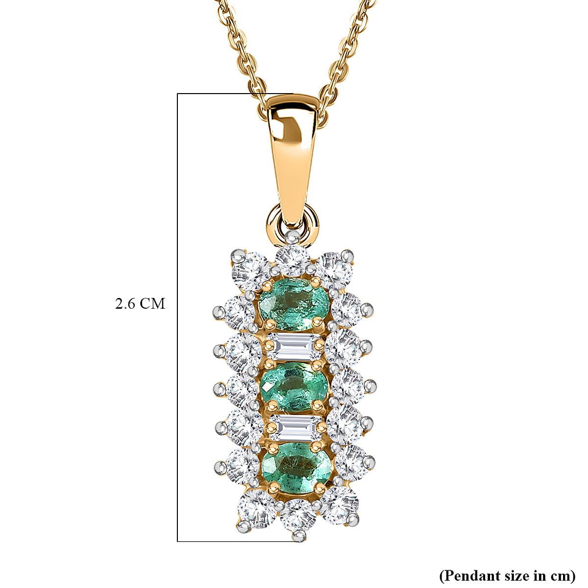 Colombian Emerald & White Zircon Pendant with Chain (Size 20) in 18K Vermeil Yellow Gold Plated Sterling Silver 1.80 Ct. Colombian Emerald & White Zircon Pendant with Chain (Size 20) in 18K Vermeil Yellow Gold Plated Sterling Silver 1.80 Ct.